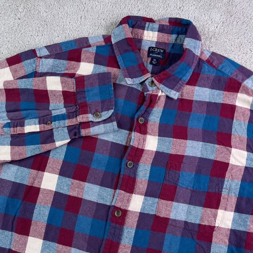 J Crew Shirt Mens XL Blue Maroon Plaid Flannel Long Sleeve Casual Lumberjack